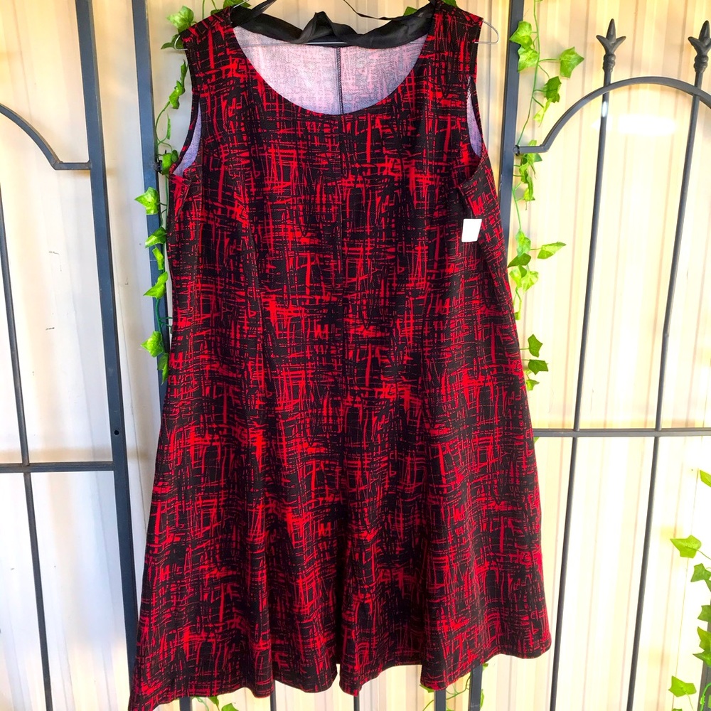 Perceptions Dress 2X Plus Sz Woman Red Black Sleeveless A Line Day Evening New
